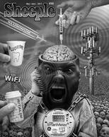 airplane aluminum beard black_and_white brain cell_tower cellphone chain chemtrails clothes cloud david_dees death ear electricity_meter fluoride grey_skin mercury meta:gigachaded meta:not_oc nas:gigachad paper_cup ritalin sheeple_magazine_(david_dees) skull skulls sky syringe wifi