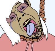 crying dead glasses hair hanging hoodie my_little_pony noose open_mouth pink_shirt pony rope soyjak stubble suicide tongue tranny variant:bernd white_hair yellow_teeth // 1677x1569 // 268.4KB