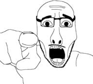 arm glasses hand mustache open_mouth pointing soyjak stubble variant:unknown // 1080x969 // 102.2KB