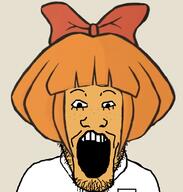 bowtie collared_shirt eyelashes mymy_(ongezellig) ongezellig open_mouth orange_hair orange_skin pocket stubble variant:markiplier_soyjak // 935x980 // 628.9KB