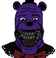 animatronic bear black_hat bowtie clothes five_nights_at_freddy's five_nights_at_freddy's_2 fnaf freddy_fazbear hat purple_skin robot soyjak teeth top_hat variant:markiplier_soyjak // 563x581 // 232.0KB