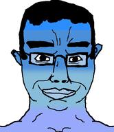 berryboy blue_skin calm ear glasses hair happy lips smile soyjak subvariant:chudjak_front variant:chudjak // 484x561 // 20.5KB