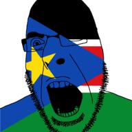 angry country flag flag:south_sudan glasses open_mouth south_sudan soyjak stubble variant:cobson // 721x720 // 30.1KB