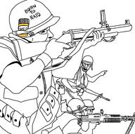 4soyjaks bandolier belt card combat combat_helmet glasses grenade_launcher gun m16 m1_helmet m60 meds open_mouth pointing queen_of_spades raid sling strap stubble towel traced variant:chudjak variant:feraljak vietnam war // 1293x1283 // 335.5KB