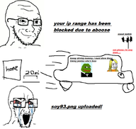 amphibian angry ban_evasion car cell_tower closed_mouth comic crying deformed english_text frog glasses mother nas:pepe nas:wojak open_mouth pepe pepe_the_frog sneed subvariant:crying_soyak text tuxedo variant:soyak white_background // 862x816 // 136.7KB