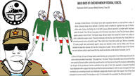 3soyjaks ack arm army article body chechen chechen_war chechnya cigarette coat_of_arms crying disgusted flag:chechen_republic foot glasses hand hang hanged hanging head ichkeria july_12 july_16 military military_cap military_hat military_uniform news noose publication rape rope russia scared smoking soviet_union stubble subvariant:doctos subvariant:wholesome_soyjak suicide teeth torso variant:bernd variant:gapejak variant:punkjak variant:soyak // 1920x1080 // 474.1KB
