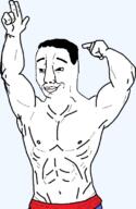 arm buff closed_mouth glasses hand happy shirtless shorts smile soyjak variant:chudjak // 515x792 // 171.8KB
