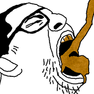 closed_eyes coprophagia ear eating glasses hair open_mouth poop soyjak stubble variant:poop_eater // 351x329 // 16.1KB