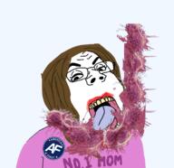 america_first brown_hair cancer glasses hair mother open_mouth soyjak tongue variant:gapejak yellow_teeth // 1560x1508 // 818.8KB