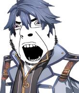 anime blue_hair clothes eiyuu_densetsu glasses hair open_mouth purple_eyes rean_schwarzer rpg soyjak stubble variant:cobson video_game // 913x1072 // 690.7KB