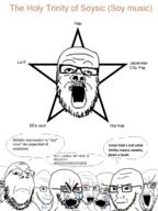 angry bloodshot_eyes comic concerned crying frown glasses multiple_soyjaks music mustache open_mouth soyjak stubble text thick_eyebrows trinity variant:a24_slowburn_soyjak variant:cryboy_soyjak variant:gapejak variant:soyak // 1200x1600 // 341.3KB