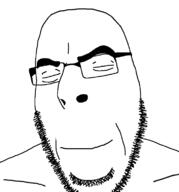 closed_eyes closed_mouth glasses happy open_mouth smile soyjak variant:cobson // 721x773 // 2.1MB