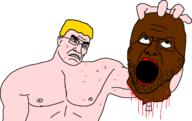 arm buff closed_mouth dead ear god_of_war gore holding_object holding_severed_head merge open_mouth soyjak stubble subvariant:kratos_chudjak variant:cobson // 1597x1007 // 47.6KB