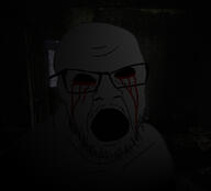 blood crying dark glasses horror irl_background monster no_eyes open_mouth shadow soyjak stubble variant:feraljak // 1000x906 // 169.7KB