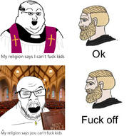 2soyjaks bible christianity church cross fat glasses irl_background mustache necklace nordic_chad open_mouth pedophile religion soyjak stubble text variant:feraljak variant:soyak // 828x879 // 147.6KB