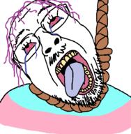ack animated bloodshot_eyes crying death die ext=gif glasses hanging open_mouth pink_hair rope soyjak stubble suicide teeth tongue tranny troon yellow_teeth // 1439x1466 // 3.8MB