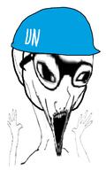 arm distorted glasses helmet open_mouth soyjak stretched_mouth stubble united_nations variant:excited_soyjak // 750x1200 // 244.1KB