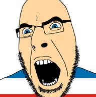 angry big_bird_cock blue_eyes crimea glasses hair looking_to_the_left open_mouth soyjak stubble teeth thick_eyebrows variant:cobson white_skin // 716x720 // 17.9KB