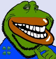 4chad 4chan amerimutt big_mouth blue_shirt frog pepe red_lips smile smug subvariant:impish_amerimutt trollface variant:impish_soyak_ears // 598x628 // 143.1KB