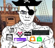 arm blue_eyes buff closed_mouth clothes dock ghost_eshop hair hshop internet_archive myrient nusspli piracy pirate_hat pkgi pkgj ship soyjak subvariant:chudjak_front subvariant:muscular_chud tinfoil_(software) tshirt variant:chudjak vein // 1059x929 // 755.0KB