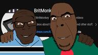 2soyjaks bangladesh black_skin botswana britmonkey brown_eyes brown_skin countrywar flag flag:bangladesh flag:botswana friendship glasses hand happy looking_at_you no_more_brother_wars patreon smile soyjak stubble variant:cobson variant:feraljak youtube // 1920x1080 // 283.7KB
