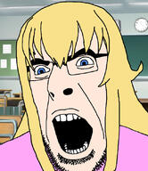 anime blue_eyes clothes gabriel_dropout gabriel_tenma_white glasses hair open_mouth soyjak stubble variant:cobson yellow_hair // 718x830 // 156.8KB