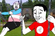 body chud closed_mouth clothes flag:transgender_pride_flag full full_body glasses hair open_mouth smile stubble swastika swing swinging the_sims tongue traced tranny variant:bernd variant:chudjak // 742x487 // 368.2KB