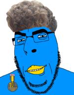 acne badge beak bird blue_skin closed_mouth funny hair series:x_inmigrants smile smug soyjak stubble twitter ugly variant:cobson zoomer zoomer_hair // 775x991 // 296.6KB