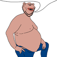 amerimutt blue_pants body ear fat gynaecomastia obese red_lips shirtless speech_bubble speech_bubble_empty subvariant:impish_amerimutt tan_skin variant:impish_soyak_ears white_background // 1000x1000 // 21.0KB