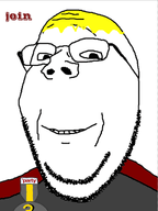 animated arch_linux beetroot broot fact glasses holding_object holding_sign join_the_party nate pink_skin quote_(user) red_skin sign subvariant:wholesome_soyjak text variant:gapejak white_skin // 815x1083 // 272.5KB