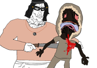 antiswarthy_(namefag) black_hair black_skin blood bloodshot_eyes blue_hair buff chud distorted female holding_object kill machete muscles subvariant:perceptive_chud template template:butcher tranny transparent_background variant:bernd variant:chudjak variant:soytan woman // 3000x2100 // 583.7KB