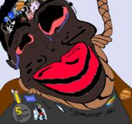 ack autism autism_speaks award bathrobe_dwane big_lips bill_jensen blackface bloodshot_eyes brown_skin cmonbruh crying discord distorted flag:transgender_pride_flag furry ghostpolitics gkoopz glasses hanging natejak oddkast_podcast ridin_solo rope sleepywatercow slopjak snake_ass subvariant:chudjak_front suicide trey trihard trihardcuck variant:chudjak wadum_pop // 720x674 // 499.8KB