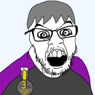 3 angry award badge clothes crazed grey_hair hair james open_mouth series:remastered_soyjaks soyjak soyjak_wiki stubble template variant:feraljak wiki // 1025x1025 // 32.5KB