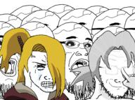 adjusting_glasses akatsuki anime army artist:hellcat beard black_sclera blue_eyes clenched_teeth closed_mouth clothes cracked_skin crying crying_wojak deidara_(naruto) fat glasses glowing_glasses grey_hair hair hair_intakes hand multiple_soyjaks naruto_(series) open_mouth ponytail robe seething smile smug soyjak stubble variant:fatjak variant:soyak variant:wojak vein yakushi_kabuto yellow_hair // 1561x1160 // 431.8KB