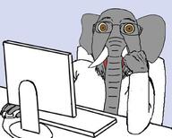 animal arm chair computer ear elephant glasses grey grey_skin hand large_ear open_mouth soyjak stubble variant:bernd // 1024x822 // 355.6KB