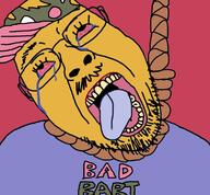 ack bad_bart bart_simpson bloodshot_eyes cap clothes crying dead glasses hanging hat mustache open_mouth rope soyjak stubble suicide the_simpsons tongue tshirt variant:bernd yellow_skin yellow_teeth // 760x704 // 105.1KB