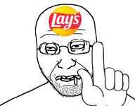 chips closed_mouth drool food glasses lays pointing pointing_up retard soyjak stubble variant:unknown // 512x399 // 31.9KB