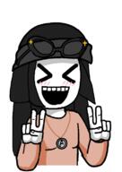 anime avengers beanie blush clothes dark_hair female glasses glasses_up hair hand hands_up soyjak v_sign variant:soytan // 531x752 // 40.7KB