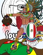 aztec blood bloodshot_eyes brown_eyes brown_skin buff chud diamond_(minecraft) emerald_(minecraft) facial_mark fat flag:brazil flag:mexico forehead_mark full_body glasses gynaecomastia helmet holding_object holding_severed_head holding_spear judaism la_raza minecraft necklace nipple pentagram ruby satanism shield slut_for_bbc soybooru soyjak spear star_of_david stubble subvariant:meximutt_front tongue variant:meximutt vein // 705x900 // 510.5KB