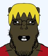 clothes ear glasses open_mouth stubble subvariant:fazjak subvariant:hunky_twink_sex_machine teeth transparent_background variant:markiplier_soyjak white_skin yellow_hair // 1200x1400 // 184.9KB