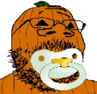 baby binky clothes glasses hat low_quality pumpkin soyjak stem stubble triangle_eyes variant:gapejak // 422x409 // 59.2KB