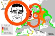 arrow chud circle closed_mouth europe glasses hair history indo_european map scandinavian smile soyjak subvariant:chudjak_front text variant:chudjak // 2560x1677 // 864.4KB