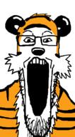 animal artist:salsamaster calvin_and_hobbes distorted glasses hobbes open_mouth stretched_mouth stubble tiger variant:markiplier_soyjak // 495x900 // 20.1KB