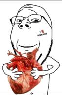 arm closed_mouth facial_mark glasses hand heart holding_heart holding_object i_love nipple science smile soyjak stubble subvariant:wholesome_soyjak text variant:gapejak wholesome // 439x669 // 217.8KB