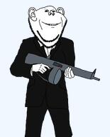 arm beard clothes collared_shirt ear finger full_body gun hand leg looking_at_you magazine shotgun suit variant:impish_soyak_ears // 1446x1788 // 57.8KB