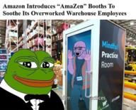 amazon amphibian arm bloodshot_eyes clothes crying frog glasses hand irl_background leg nas:pepe necktie open_mouth pepe_the_frog pink_skin soyjak stubble suit text variant:soyak wagie // 960x776 // 896.5KB