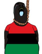 big_lips big_nose blue_tongue crying fat flag:pan-african hanging nigger nigger_nationalism red_sclera rope shitskin total_nigger_death variant:hydejak yellow_teeth // 961x1227 // 111.8KB