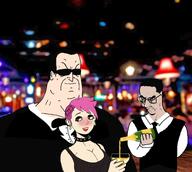 alcohol angry animated blush buff casino clothes dress enbie ext=gif female gigachud glasses happy makeup pink_hair pooner pouring smile subvariant:chudjak_seething suit sunglasses tuxedo variant:chudjak // 2474x2217 // 1.1MB