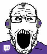 black_eyes clothes ear glasses logo no_nose open_mouth robot soyjak stubble twitch variant:markiplier_soyjak // 474x546 // 114.8KB