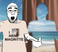 René_Magritte beach glasses heart painting pointing silhouette soyjak stubble surreal variant:shirtjak // 618x559 // 365.5KB